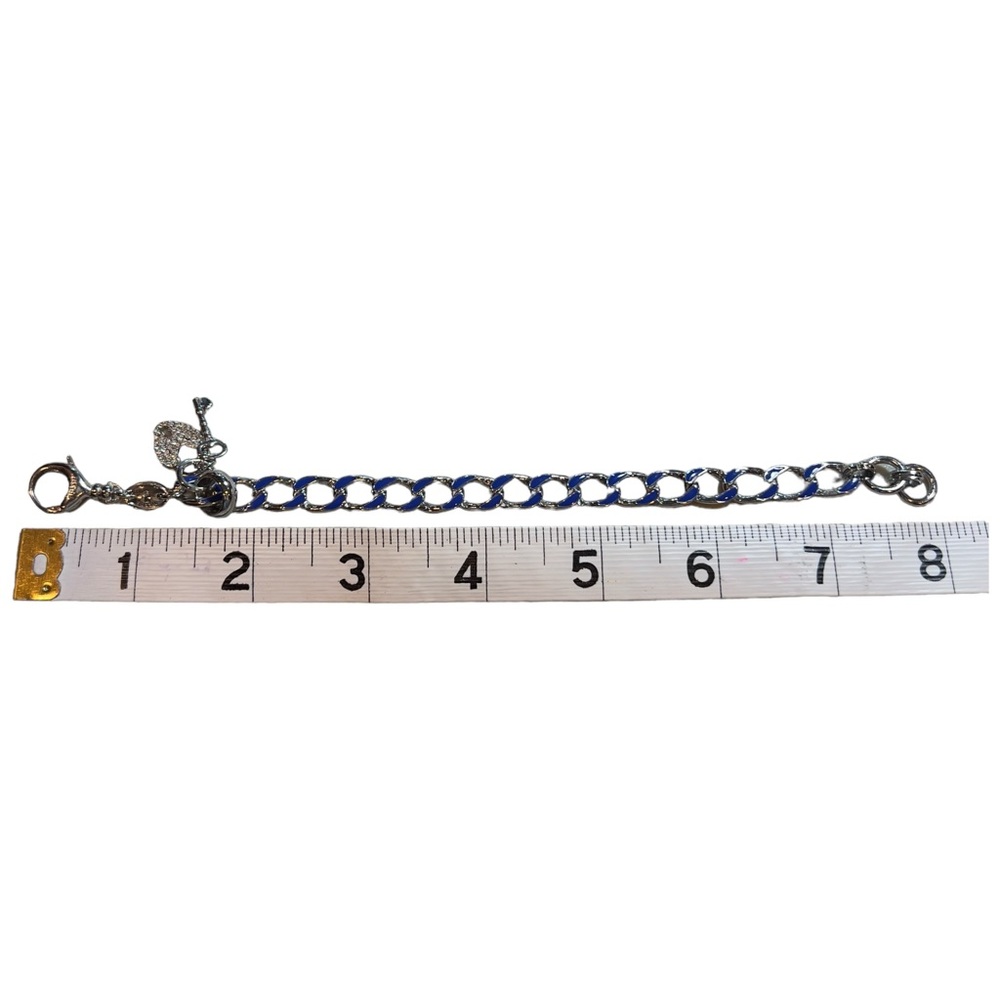 FOSSIL Bracelet Silver tone & Blue Curb Chain Crystal Heart Keyhole & Key Charms - Picture 3 of 4